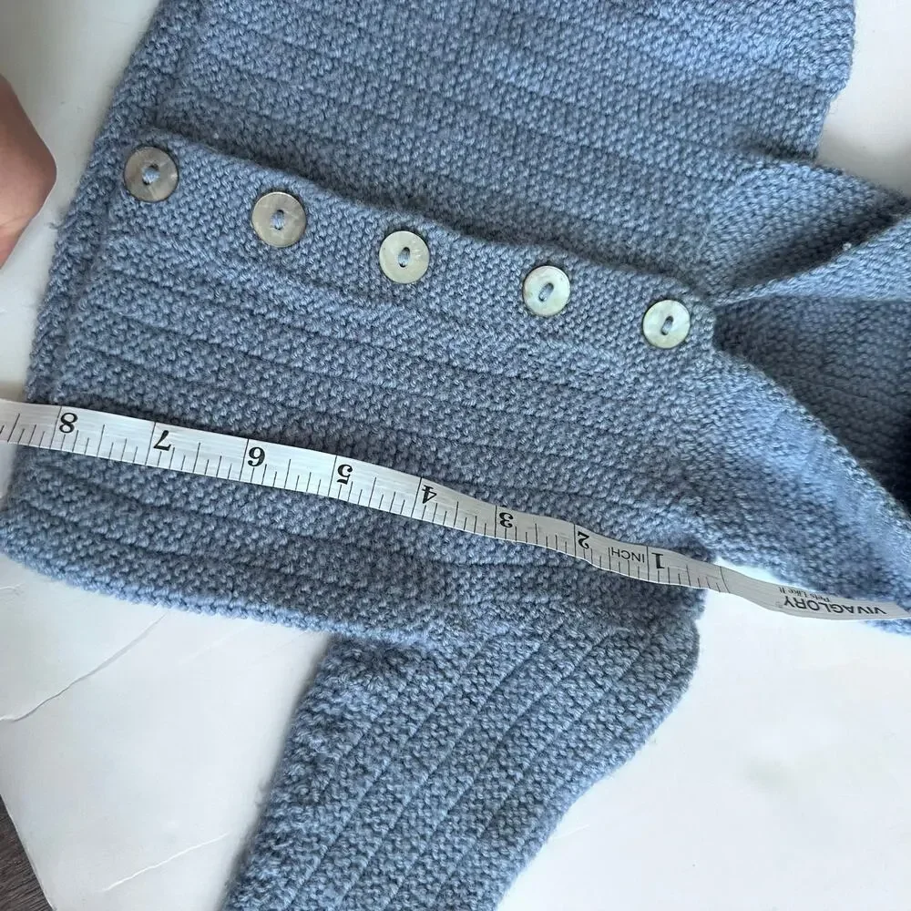 Blue Vintage Knit Button-Front Hooded Sweater